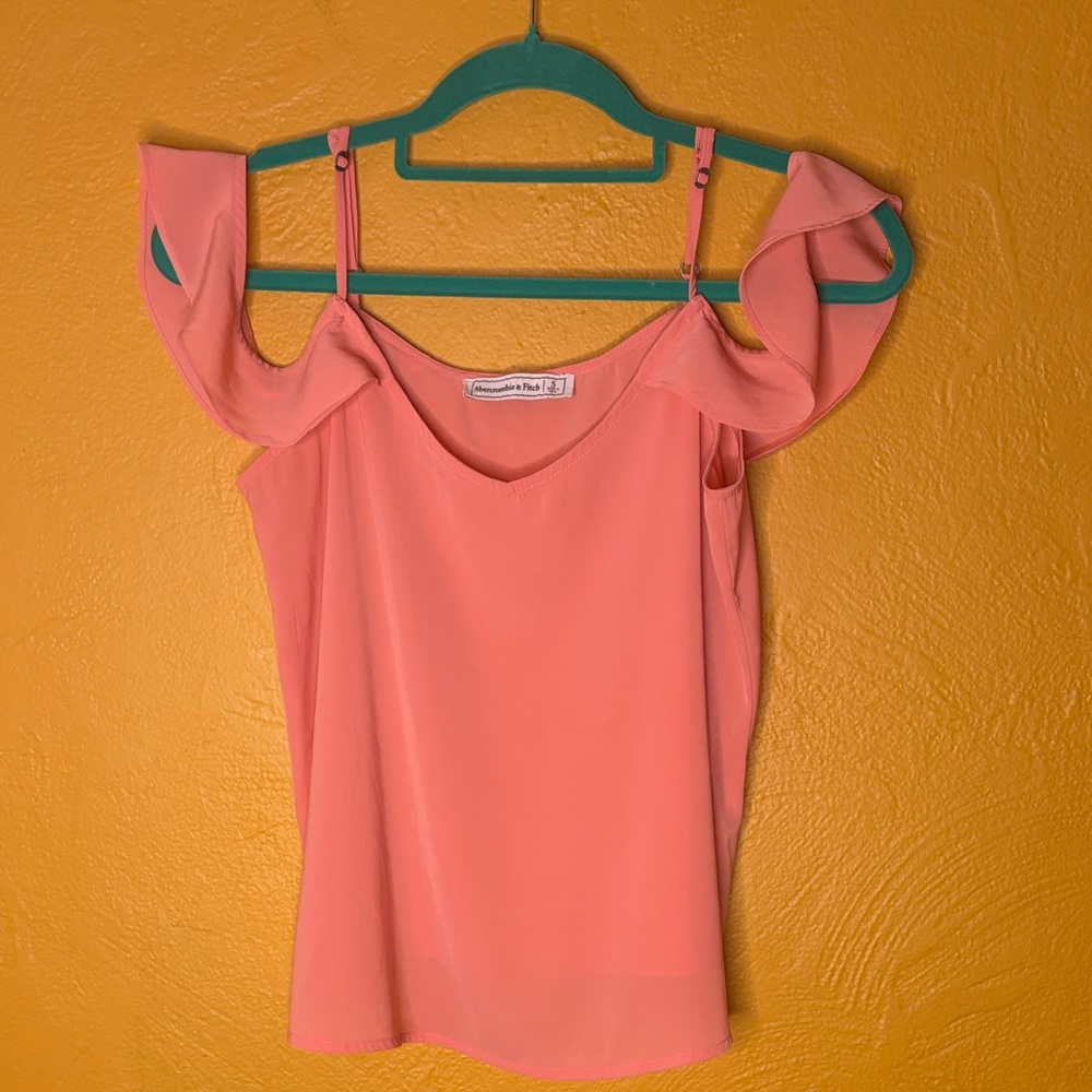 Abercrombie & Fitch Pink/Coral Cold Shoulder Blouse Small. Perfect shape.